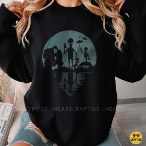 Bigfoot Alien UFO Squad Full Moon Forest Reflection Cryptid Shirt