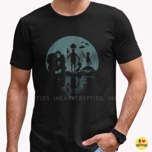 Bigfoot Alien UFO Squad Full Moon Forest Reflection Cryptid Shirt