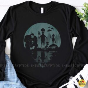 Bigfoot Alien UFO Squad Full Moon Forest Reflection Cryptid Shirt