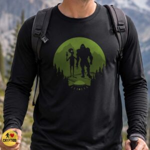 Bigfoot and Alien Best Friends UFO Forest Green Moon Cryptid T-Shirt 5 Bigfoot and Alien Best Friends UFO Forest Green Moon Cryptid Shirt