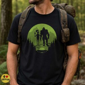Bigfoot and Alien Best Friends UFO Forest Green Moon Cryptid T-Shirt 6 Bigfoot and Alien Best Friends UFO Forest Green Moon Cryptid Shirt