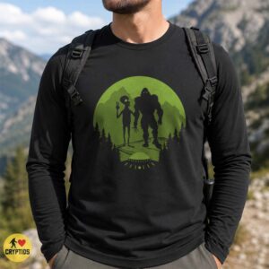 Bigfoot and Alien Best Friends UFO Forest Green Moon Cryptid T-Shirt 7 Bigfoot and Alien Best Friends UFO Forest Green Moon Cryptid Shirt