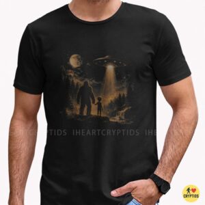 Bigfoot And Alien Holding Hands UFO Spaceship Full Moon Forest Cryptid T-Shirt 6 Bigfoot And Alien Holding Hands UFO Spaceship Full Moon Forest Cryptid Shirt
