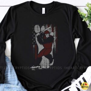 Bigfoot Baseball Batter American Flag Sasquatch Patriotic Shirt