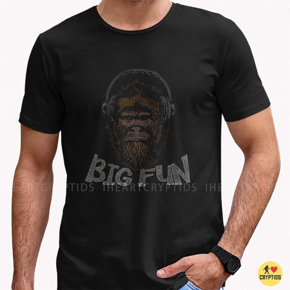 Bigfoot Big Fun Wearing Headphones Music Lover Funny Cryptid T-Shirt 1 Bigfoot Big Fun Wearing Headphones Music Lover Funny Shirt