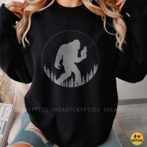 Bigfoot Carrying Cat Starry Night Forest Silhouette Funny Shirt