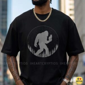 Bigfoot Carrying Cat Starry Night Forest Silhouette Funny Shirt