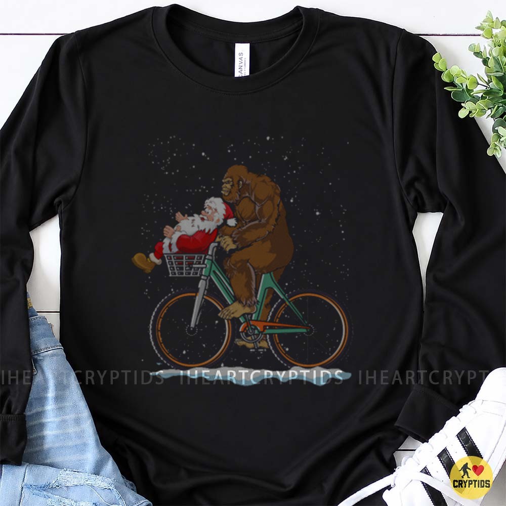 Bigfoot Christmas Bike Ride Santa Sasquatch Funny T-Shirt 3 Bigfoot Christmas Bike Ride Santa Sasquatch Funny Shirt