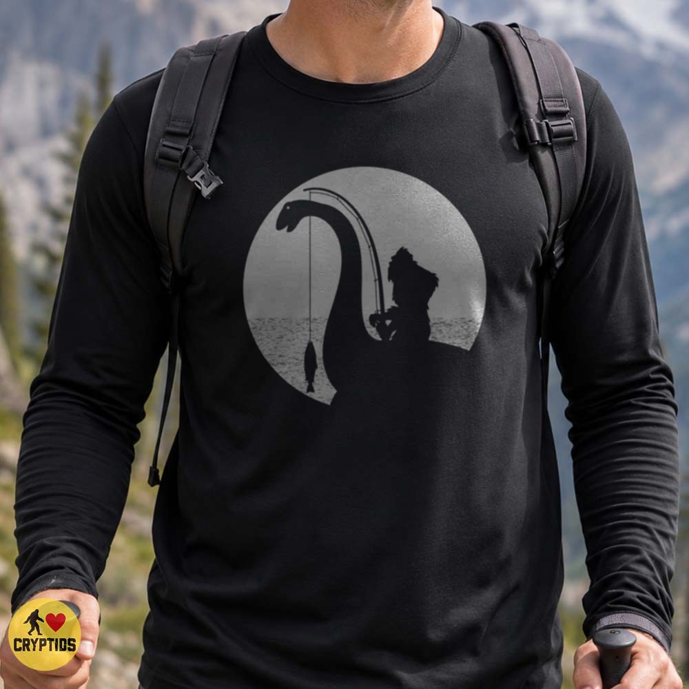Bigfoot Fishing on Loch Ness Monster Full Moon Funny Cryptid T-Shirt 3 Bigfoot Fishing on Loch Ness Monster Full Moon Funny Shirt