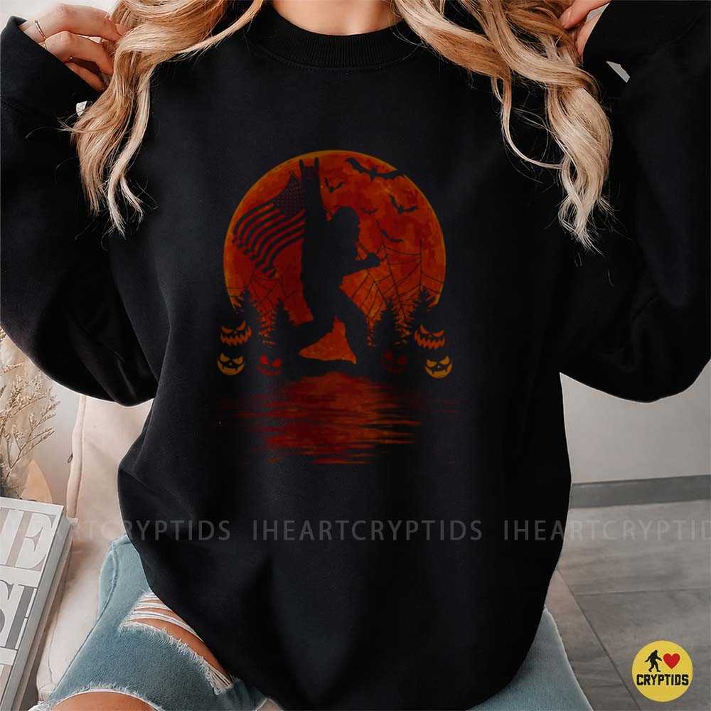 Bigfoot Halloween American Flag Blood Moon Jack O Lantern Patriotic Spooky T-Shirt 1 Bigfoot Halloween American Flag Blood Moon Jack O Lantern Patriotic Spooky Shirt
