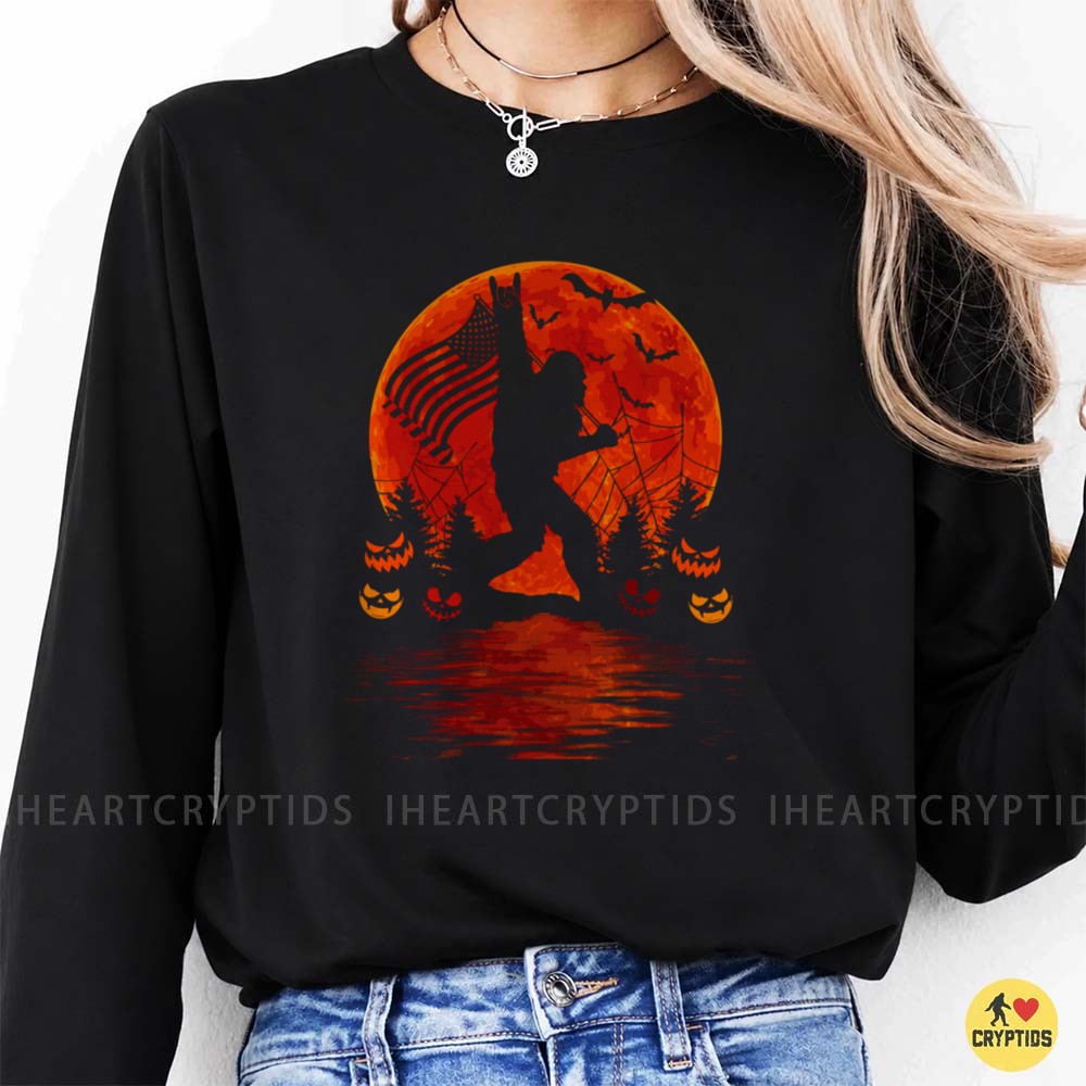 Bigfoot Halloween American Flag Blood Moon Jack O Lantern Patriotic Spooky T-Shirt 5 Bigfoot Halloween American Flag Blood Moon Jack O Lantern Patriotic Spooky Shirt
