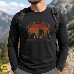 Bigfoot Hike Like a Cryptid Protect the Woods Retro Sunset Hiking Shirt