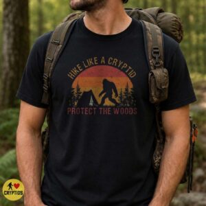 Bigfoot Hike Like a Cryptid Protect the Woods Retro Sunset Hiking Shirt