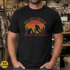 Bigfoot Hike Like a Cryptid Protect the Woods Retro Sunset Hiking Shirt