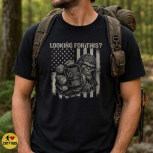 Bigfoot Holding 10mm Socket Looking For This Funny Mechanic American Flag Shirt