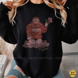 Bigfoot Holding Pink Flower Cute Kawaii Cryptid Floral Funny Shirt
