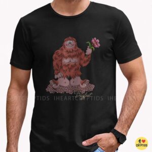 Bigfoot Holding Pink Flower Cute Kawaii Cryptid Floral Funny Shirt