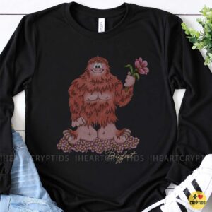 Bigfoot Holding Pink Flower Cute Kawaii Cryptid Floral Funny Shirt