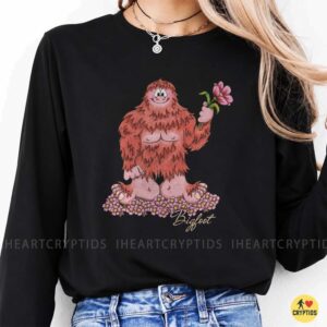 Bigfoot Holding Pink Flower Cute Kawaii Cryptid Floral Funny Shirt