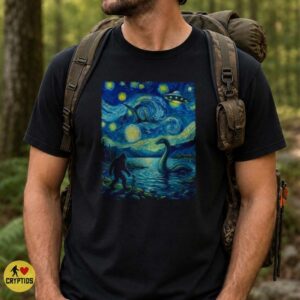 Bigfoot Loch Ness Monster Alien UFO Starry Night Van Gogh Parody Cryptid Shirt