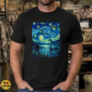 Bigfoot Loch Ness Monster Alien UFO Starry Night Van Gogh Parody Cryptid Shirt