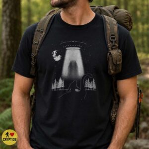 Bigfoot Loch Ness Monster UFO Abduction Alien Beam Night Sky Cryptid Shirt