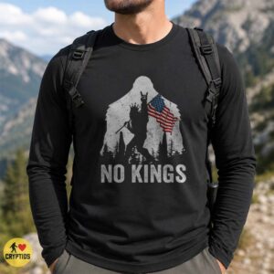 Bigfoot No Kings American Flag Patriot Forest Silhouette Shirt