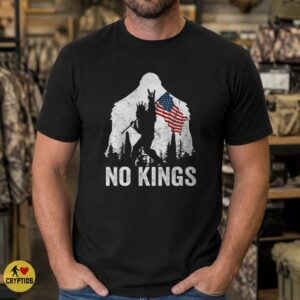 Bigfoot No Kings American Flag Patriot Forest Silhouette Shirt