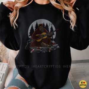 Bigfoot Playing Guitar Drunk Wine Bottles Full Moon Forest Music Shirt