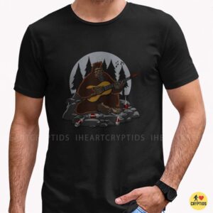 Bigfoot Playing Guitar Drunk Wine Bottles Full Moon Forest Music Shirt