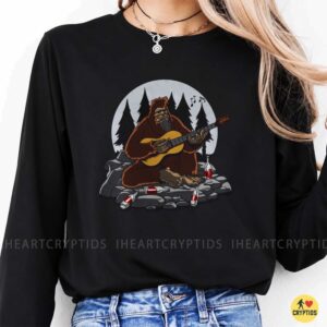 Bigfoot Playing Guitar Drunk Wine Bottles Full Moon Forest Music Shirt
