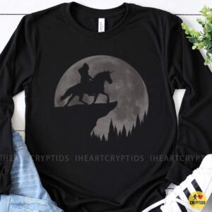 Bigfoot Riding Unicorn Moon Silhouette Fantasy Cryptid Shirt