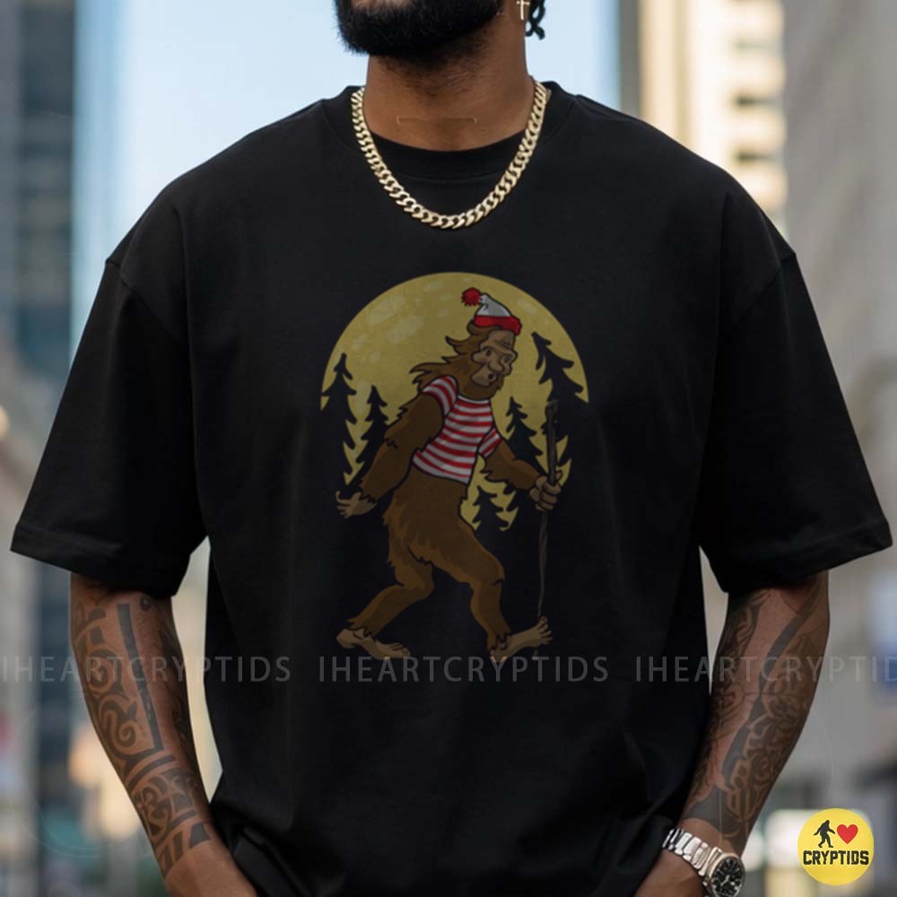 Bigfoot Sasquatch Where's Waldo Costume Funny Forest Full Moon T-Shirt 1 Bigfoot Sasquatch Where's Waldo Costume Funny Forest Full Moon Shirt