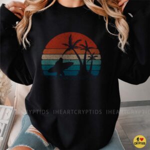 Bigfoot Surfing Retro Sunset Sasquatch Beach Vacation Shirt