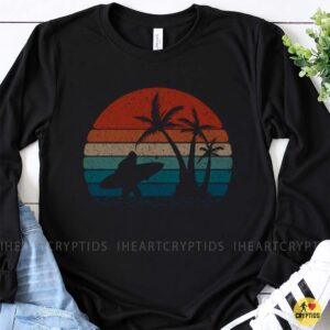 Bigfoot Surfing Retro Sunset Sasquatch Beach Vacation Shirt
