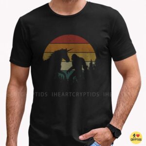 Bigfoot Vs Unicorn Retro Sunset Vintage Mythical Creatures Funny Shirt