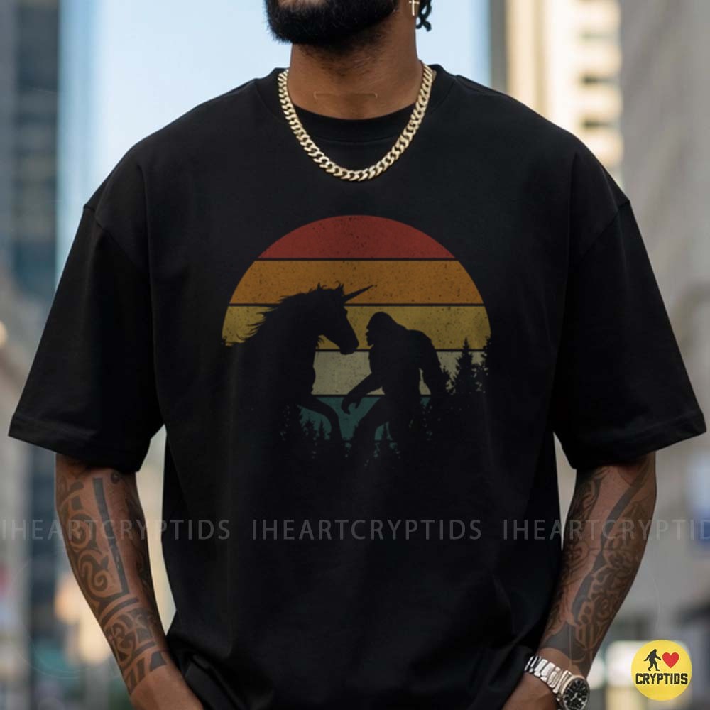 Bigfoot Vs Unicorn Retro Sunset Vintage Mythical Creatures Funny T-Shirt 1 Bigfoot Vs Unicorn Retro Sunset Vintage Mythical Creatures Funny Shirt