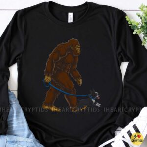 Bigfoot Walking Boston Terrier On Leash Funny Sasquatch Dog Lover Shirt