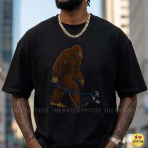 Bigfoot Walking Boston Terrier On Leash Funny Sasquatch Dog Lover Shirt