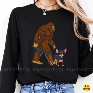 Bigfoot Walking Chihuahua On Leash Funny Cryptid Dog Owner Small Dog Lover Shirt