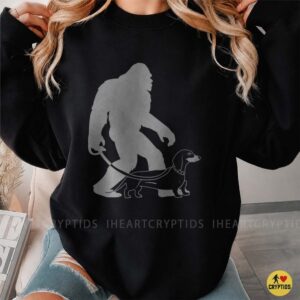 Bigfoot Walking Dachshund On Leash Funny Cryptid Dog Owner Wiener Dog Lover Shirt