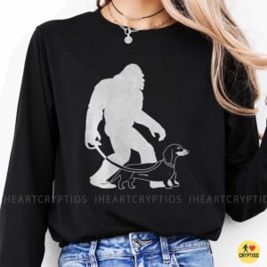 Bigfoot Walking Dachshund On Leash Funny Cryptid Dog Owner Wiener Dog Lover Shirt