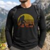 Bigfoot Walking Dog Retro Sunset Funny Shirt