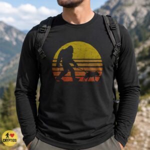 Bigfoot Walking Dog Retro Sunset Funny Cryptid Dog Lover T-Shirt 5 Bigfoot Walking Dog Retro Sunset Funny Shirt