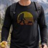 Bigfoot Walking Dog Retro Sunset Funny Shirt
