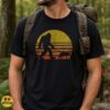 Bigfoot Walking Dog Retro Sunset Funny Shirt