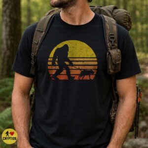 Bigfoot Walking Dog Retro Sunset Funny Cryptid Dog Lover T-Shirt 7 Bigfoot Walking Dog Retro Sunset Funny Shirt