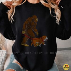 Bigfoot Walking English Bulldog On Leash Funny Shirt
