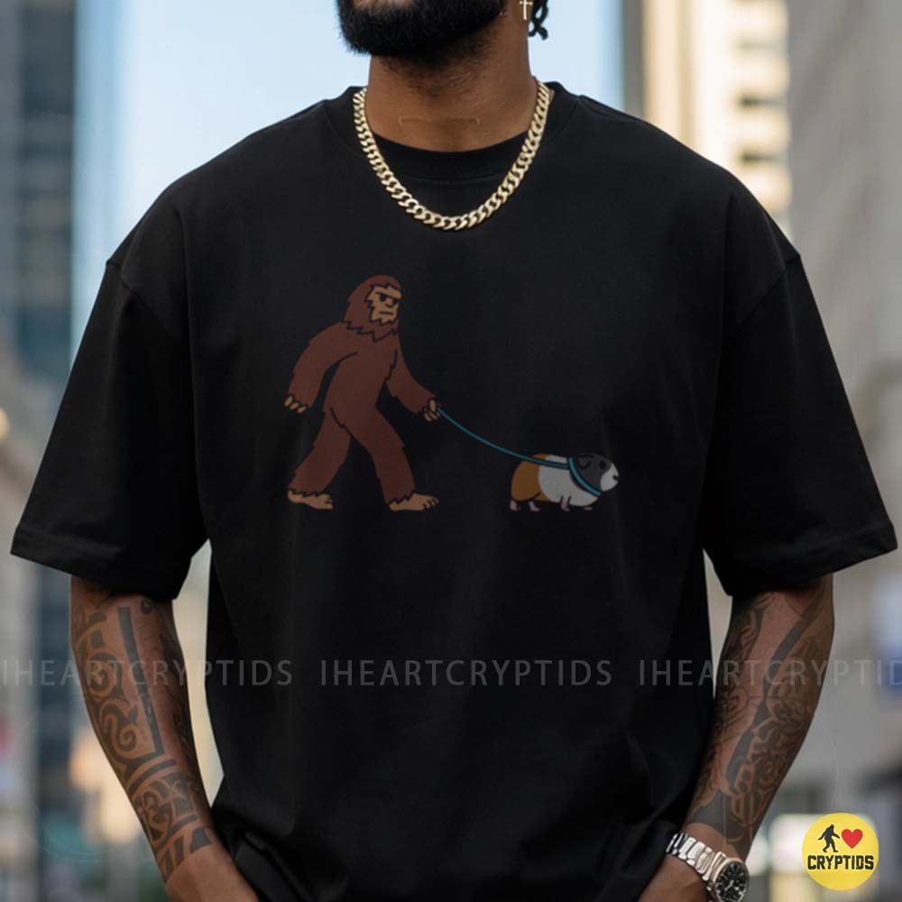 Bigfoot Walking Guinea Pig Funny Sasquatch Pet Owner T-Shirt 4 Bigfoot Walking Guinea Pig Funny Sasquatch Pet Owner Shirt