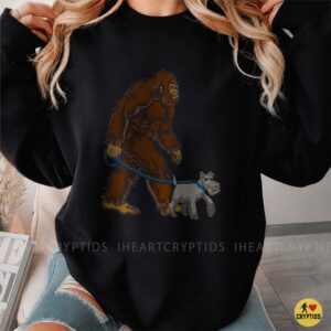 Bigfoot Walking Schnauzer On Leash Funny Sasquatch Dog Dad Mom Gift Shirt